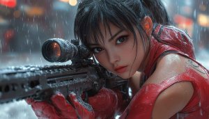 Asian Woman Sniper Aiming Gun 4K Desktop Mobile Wallpaper