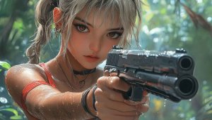 AI Generated Tomb Raider Girl With Gun 4K Desktop Wallpaper