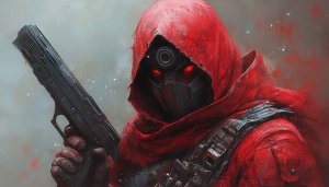 Red Hooded Warrior with Gun Mobile Wallpaper 4K Background
