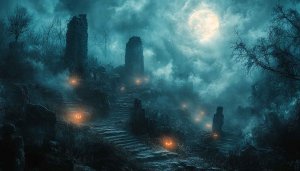 Spooky Night Sky Fantasy Landscape 4K Desktop Mobile Wallpaper