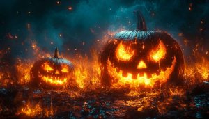 Halloween Pumpkin Glowing Jack O'Lantern Fire Mobile Wallpaper 4K