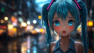 Anime Hatsune Miku Rainy Night 4K Wallpaper for Desktop Mobile