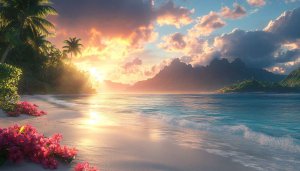 Tropical Beach Sunset Scenery 4K Desktop Wallpaper Free To Use