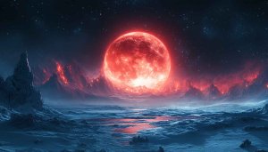 Red Moon Fantasy Landscape 4K Desktop Background Mobile Wallpaper