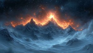 Fiery Mountain Peaks Digital Art 4K Desktop Wallpaper