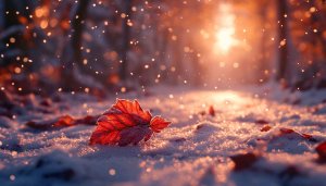 Winter Snowfall Red Leaf Desktop Background Aesthetic Mobile Wallpaper