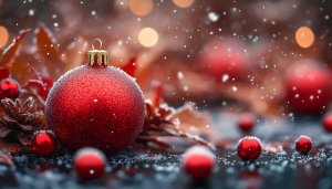 Red Christmas Ornament Snowfall Mobile Background Festive Season Wallpaper