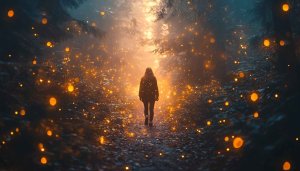 Enchanted Forest Path Mobile Wallpaper, Magical Glowing Lights Background