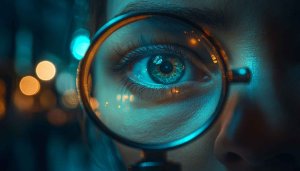 Magnified Eye Wallpaper, Cinematic Macro View, Teal Aesthetic Background