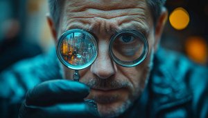Intense Investigator Detective Looking Glass City Reflection Mobile Wallpaper