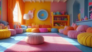 Vibrant Playroom Interior Design 4K Wallpaper for Desktop Background