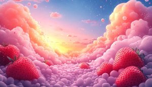 Strawberry Dreamscape Pink Clouds Fantasy Art 4K Desktop Wallpaper