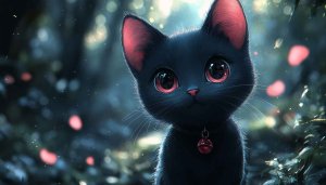 Anime Style Black Cat Mobile Wallpaper Cute Pet Background