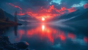 Fiery Sunset Mountain Lake 4K Desktop Background Free Wallpaper