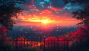 Fiery Cityscape Sunset 4K Desktop Background, Mobile Wallpaper Free