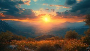Scenic Mountain Sunset Landscape 4K Desktop Wallpaper Free Download