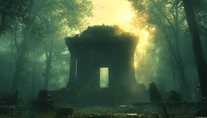 Misty Ancient Temple Forest 4K Desktop Background Mobile Wallpaper