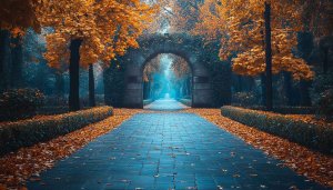 Autumn Park Path 4K Wallpaper for Desktop and Mobile