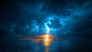 Dramatic Lightning Storm Sea 4K Mobile Phone Background Wallpaper
