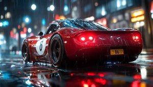 Red Vintage Car Rain Night Mobile Wallpaper 4K Background