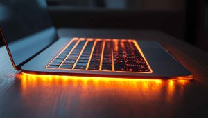 Glowing Orange Laptop Keyboard Wallpaper - Cool Computer Background