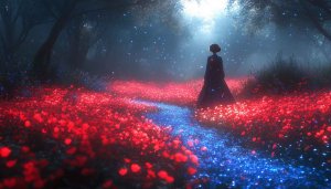 Fantasy Flower Field Wallpaper, Red Blue Flowers 4K Background
