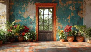 Rustic Courtyard Plants Aesthetic Wallpaper for Desktop Background Free