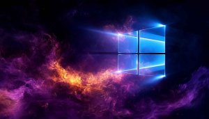 Neon Windows Logo with Galaxy Nebula 4K Desktop Wallpaper