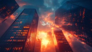 Cityscape Sunset 4K Desktop Wallpaper, Modern Building Mobile Background