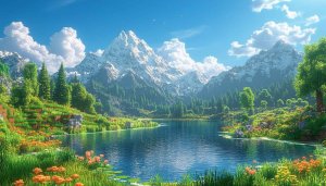 Minecraft Mountain Lake Wallpaper 4K Desktop Background No Sign-Up