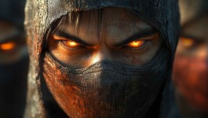 Fearsome Ninja with Glowing Eyes Free 4K Desktop Wallpaper