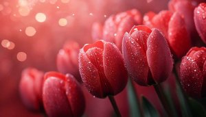 Red Tulips Flowers With Dew Drops Mobile Wallpaper Background