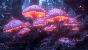 Glowing Mushroom Fantasy Forest 4K Desktop Background Mobile Wallpaper
