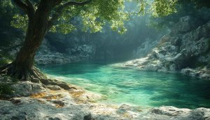 Lakeside Tree Scenery 4K Desktop Background Nature Mobile Wallpaper