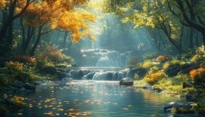 Autumn Waterfall Forest Landscape Wallpaper for Desktop Background Free