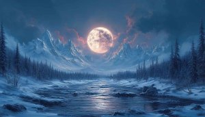 Full Moon Over Snowy Mountains 4K Desktop Wallpaper Background