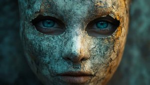 Cracked Mask Face Close-up 4K Desktop & Mobile Wallpaper