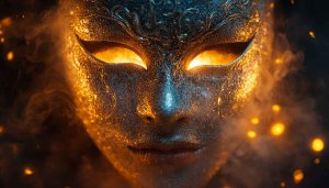 Venetian Mask Mobile Wallpaper - Glowing Eyes, Dark Fantasy Background