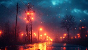 Rainy Night Street 4K Desktop Background Red and Blue Wallpaper