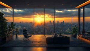 Sunset City View Apartment Window 4K Desktop Wallpaper Background