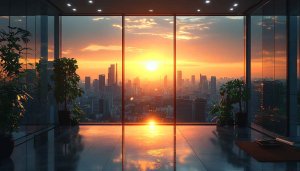 Golden Hour Cityscape 4K Desktop Wallpaper for Office Background