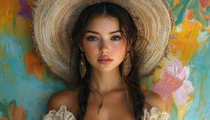 Beautiful Woman Straw Hat Portrait Art Free Mobile Wallpaper