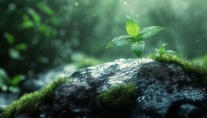 Fresh Green Plant on Rock 4K Desktop Mobile Wallpaper
