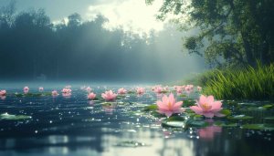 Pink Lotus Flowers Floating Lake 4K Desktop Mobile Wallpaper
