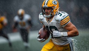 Green Bay Packers Football Player Running in Rain 4K Wallpaper
