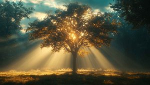 Sunlit Forest Tree Wallpaper: Free Nature Scenery Desktop Background