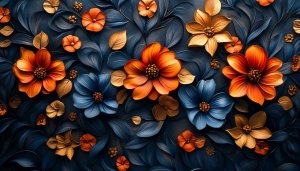 Floral Art 4K Desktop Wallpaper, Orange and Blue Flower Background