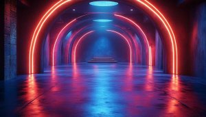 Neon Lit Concrete Archway Mobile Wallpaper, 4K Futuristic Background