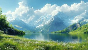 Snowy Mountains Landscape Wallpaper, Lake View, 4K Desktop Background