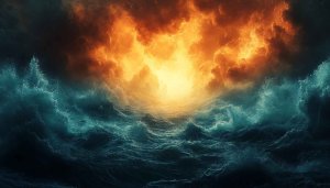 Ocean Storm Waves Fire Sky 4K Desktop Background Wallpaper